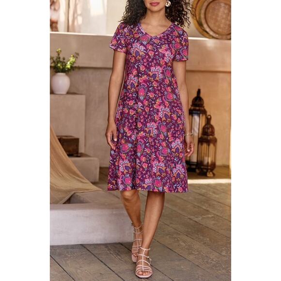 Soft Surroundings Size Medium Floral‎ Soft Essential Supima Cotton T Shirt Dress - Picture 2 of 8